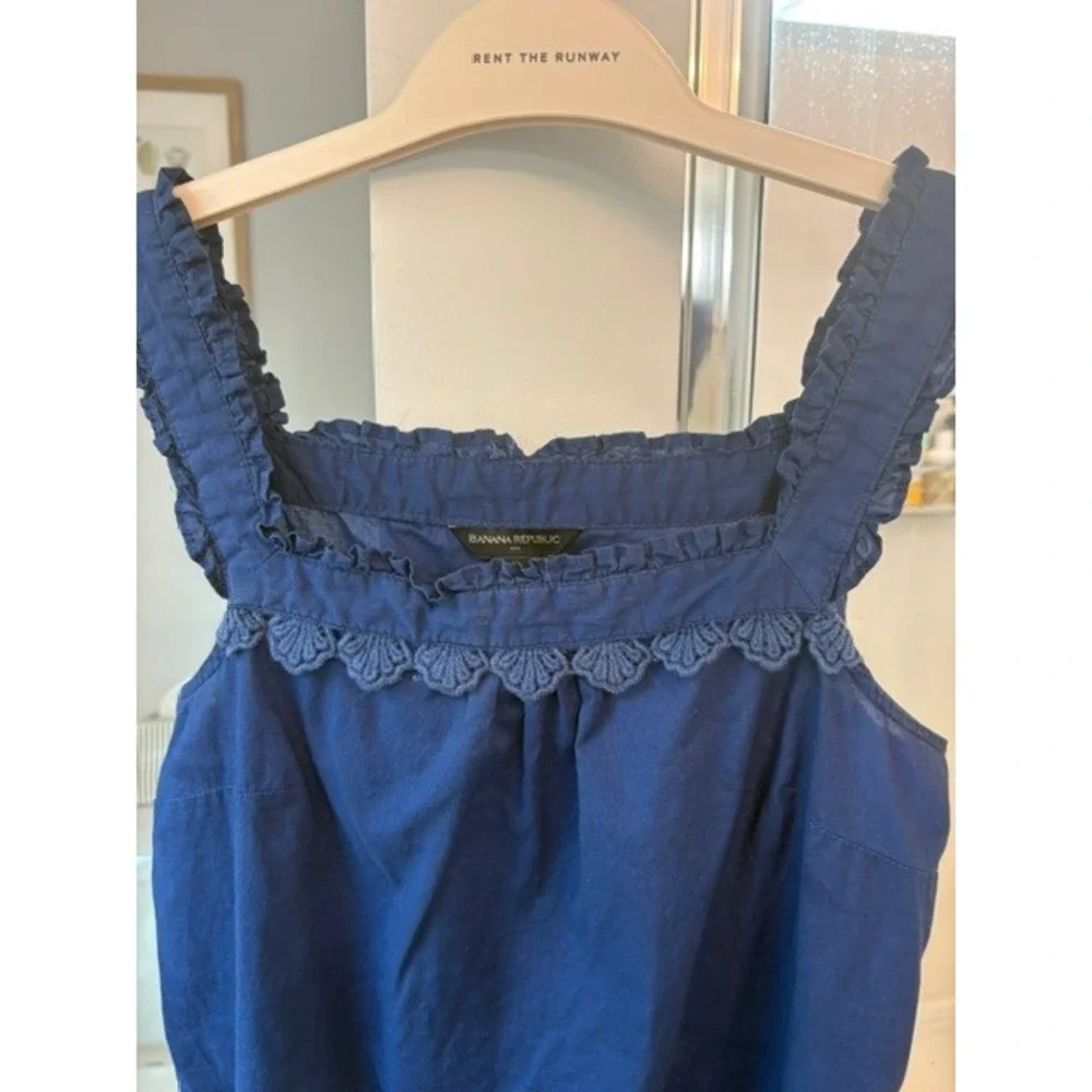 Banana Republic Women's XS Navy Cotton Camisole Ruffle Strap Crochet Trim Tank